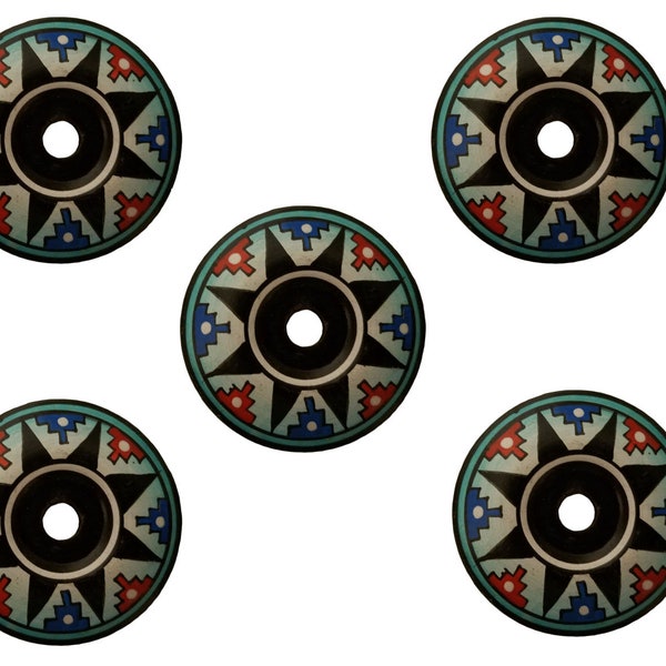 5 Pcs Southwestern Sun Painted Resin Round Ring Disc/Saucer Pendant Craft Jewelry Charms