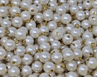 144 pcs 8mm Round White Pearl Beads with Gold Metal Loop