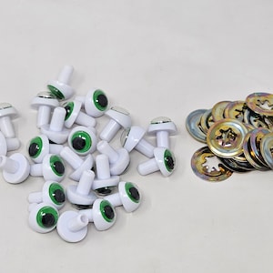 12 Pair of Vintage Green Plastic Wiggle Googly Frog Eyes 17mm for Dolls, Crafts