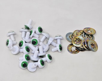 12 paires d'yeux de grenouilles mobiles vintage en plastique vert 17 mm pour poupées et travaux manuels