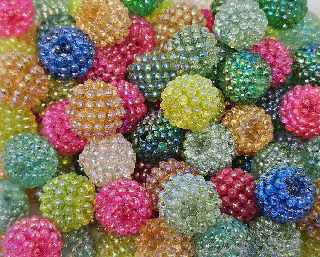Beaded Golden Raspberry 100 Pcs Vintage 15mm Iridescent Berry Raspberry Beads Plastic Acrylic ...