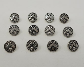 12 pcs Bowling Ball & Pins Silver Molded Plastic Sewing Buttons Round Vintage
