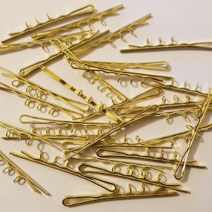 24 pcs Gold Or Silver Tone Metal Craft Hair Accessory Bobby Pins with 3 Loops for Attaching Charms, Ribbon, Beads