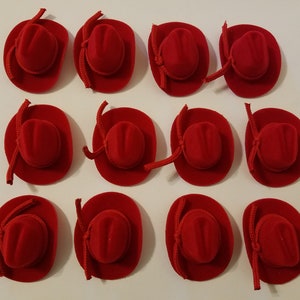 Pack of 12 Red or Brown Felt Miniature 2&quot; Doll Cowboy Western Hats