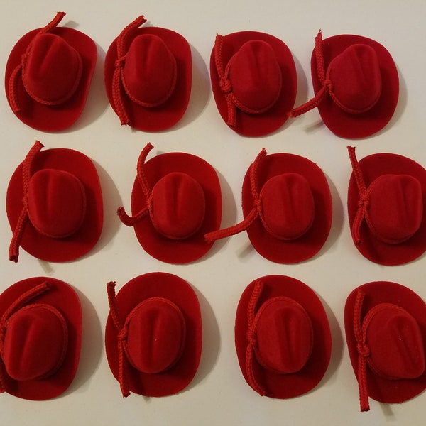 Pack of 12 Red or Brown Felt Miniature 2" Doll Cowboy Western Hats