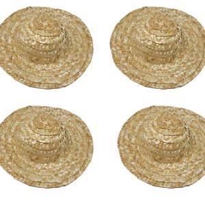 Lot of 4 Darice Natural Round Straw Sun Hats 9&quot; for Dolls, Bears, or Crafts No. 2814