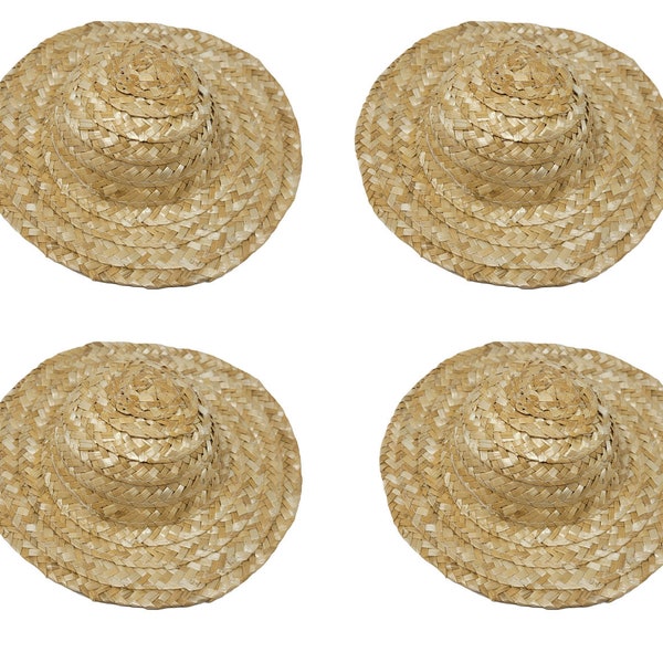 Lot of 4 Darice Natural Round Straw Sun Hats 9" for Dolls, Bears, or Crafts No. 2814