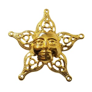 10 pcs Vintage Gold Metal Filigree Smiling Sun Star Face Craft Embellishments Jewelry Findings