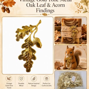 May include: A bulk pack of 100 gold-tone metal findings featuring an oak leaf and acorn design. The individual piece displays a detailed textured surface with two leaves and one acorn. The set is presented in a clear plastic bag for storage.