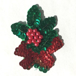 Pack of 3 Mistletoe Christmas Beaded Sequined Sew-On Applique Craft Patch Sewing Embellishment Vintage
