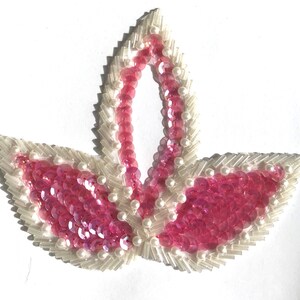 Pack of 2 Triple Leaf Beaded Sequined Sew-On Applique Craft Sewing Embellishment Vintage