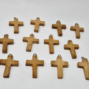 12 pcs 42mm Carved Wood Cross Pendants Religious Wooden Charms for Crafts