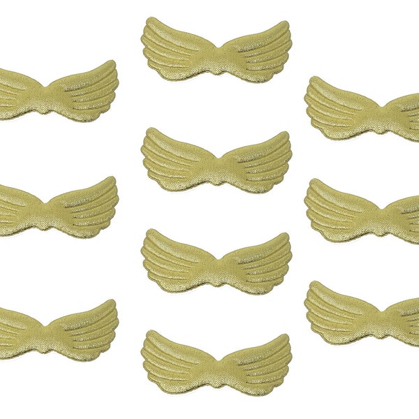 Pack of 10 Shiny Gold Angel Wings 3" Soft Padded Fabric Applique for Sewing, Christmas Crafts, Doll Making