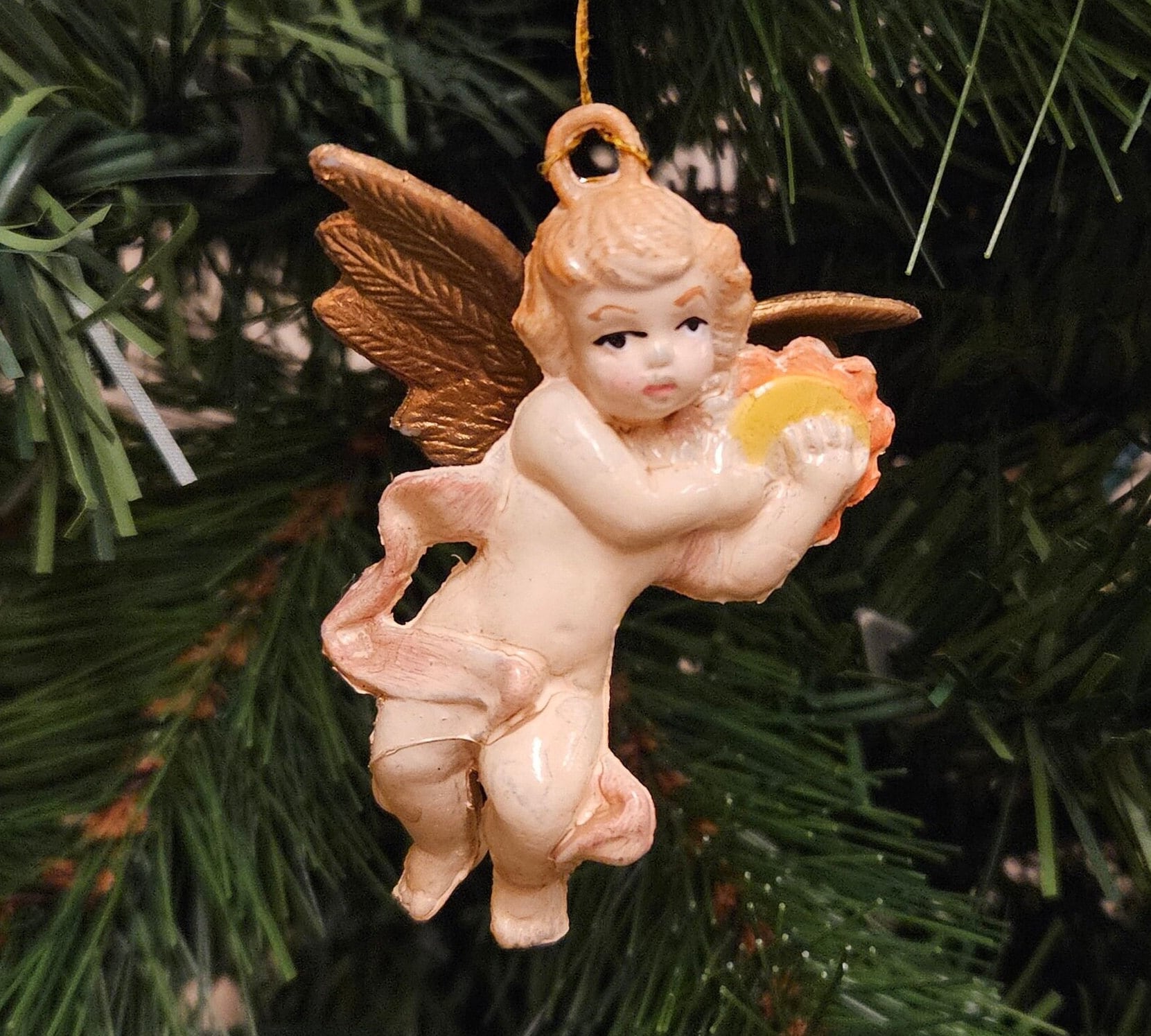 COLLECTOR CHÉRUBIN ANGELOT Putti Sculpture Ancien Art En Plâtre Doré