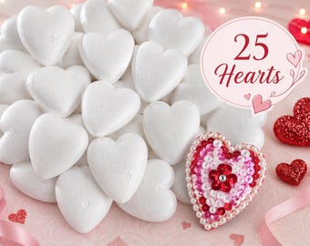25 Styrofoam Heart Shapes - White Foam Heart Forms 2-3/4" for Valentine's Crafts, Ornaments & Kids Projects - DIY Craft Blanks - Vintage