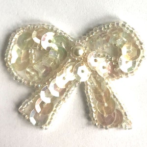 Pack of 4 Small Bow Beaded Sequined Sew-On Applique Craft Sewing Embellishment Vintage