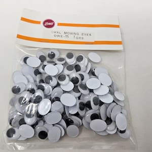 Zim&#39;s Vintage Paste-On Glue-On 15mm Oval Moving Wiggle Googly Eyes Plastic Eyes for Craft Doll, Amigurumi Toy, or Puppet Making, 144 pcs