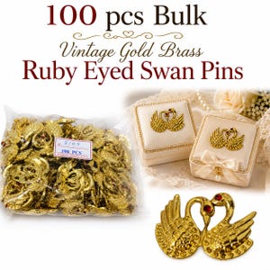 Bulk Pack of 100 Gold Swans with Ruby Gemstone Eyes Brass-plated Gold Tone Metal Pin Brooch