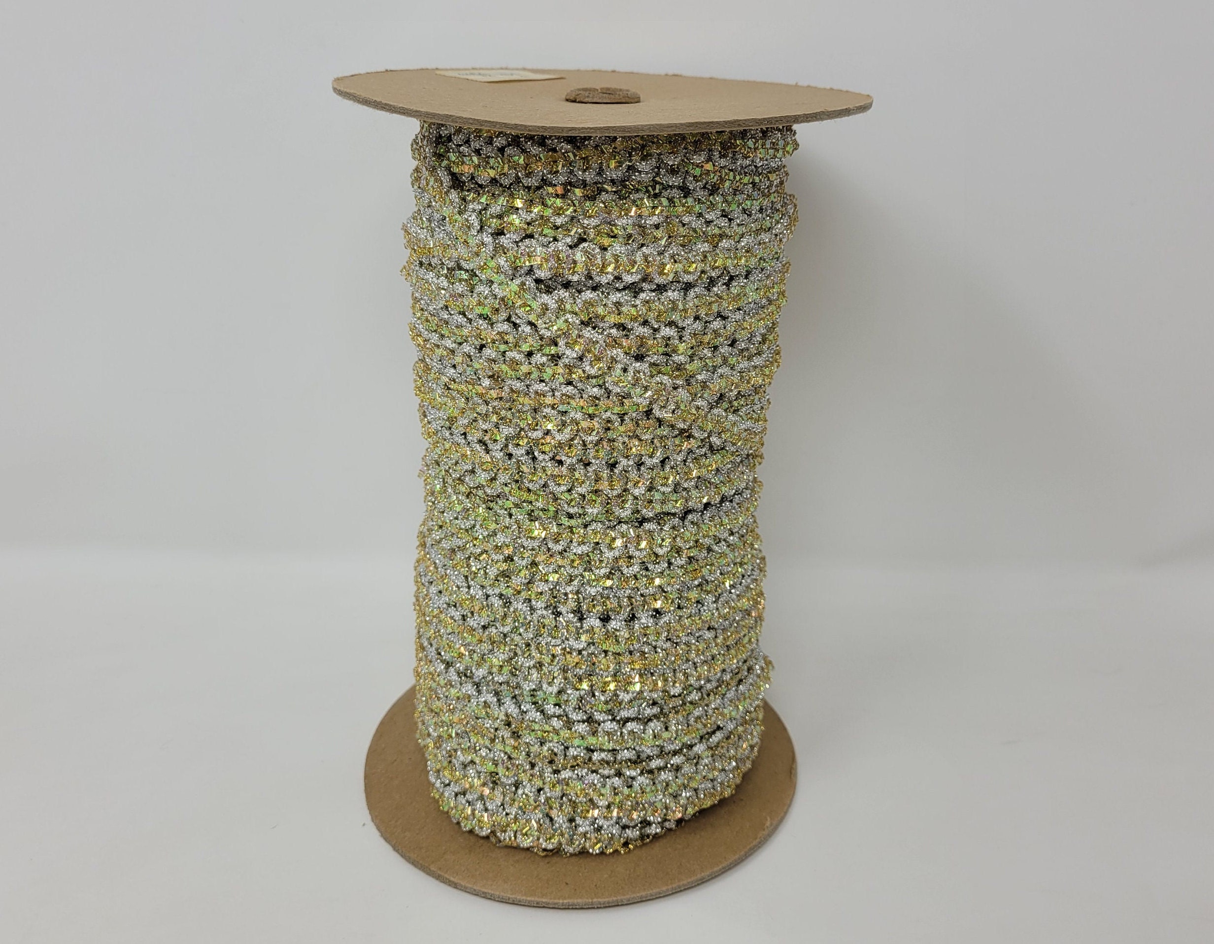 Fancy Spools Bulk Spool Vintage Fancy Metallic Silver and Gold Tinsel 8mm Picot ...