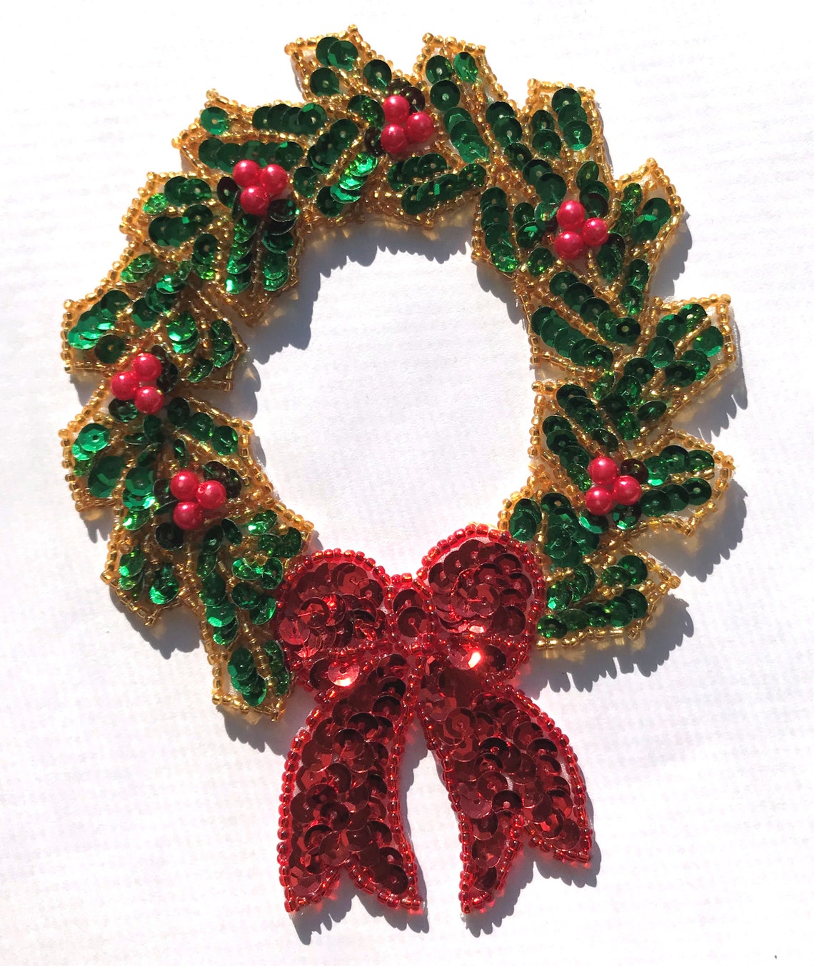 Large Christmas Wreath Beaded Sequined Sewon Applique Craft Etsy