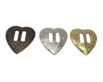 10 piezas de hebillas de cinturón con forma de corazón ranuradas, plateadas, doradas o de bronce envejecido, de metal, estilo vaquero del suroeste, para bufandas y pañuelos, estilo vintage.