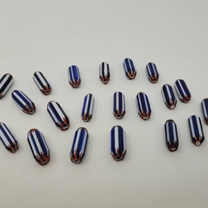 20 pcs Blue, White & Orange Striped 23mm Starburst Tube Layered Glass Chevron Jewelry Beads Made in India