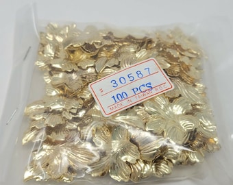 Bulk Pack of 100 pcs Vintage Gold Tone Metal Dimensional Leaf Stampings Leaves Jewelry Charms Accents Embellishments Findings