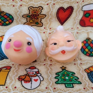 Vintage Set of Miniature Plastic Santa & Mrs. Clause Christmas Craft Doll Faces Masks Heads