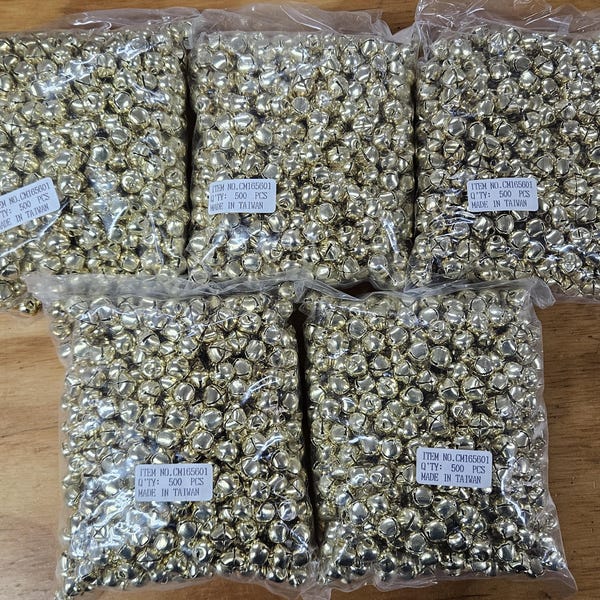 Bulk 2500 Small Jingle Bells - 10mm 3/8" Gold or Silver Metal Craft Bells for Christmas, Wreaths & Jewelry - Wholesale Lot