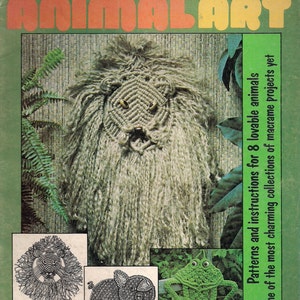 ENDAST PDF - Nedladdningsbara mönster för makrame-djurkonst - Lejon, gris, groda, giraff, elefant, hund