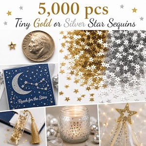 5000 lentejuelas pequeñas doradas o plateadas en forma de estrella de 5 mm, confeti metálico en forma de estrella, lentejuelas para manualidades de papel, adornos de costura, creación de tarjetas, relleno de resina para agitadores.