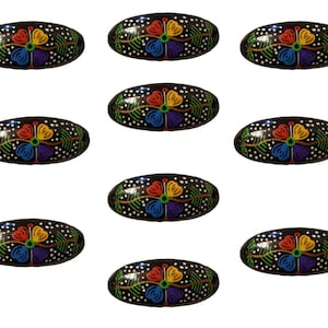 10 Pcs Flower Black Painted Clay Curved Oval Bracelet Pendants Craft Jewelry Charms