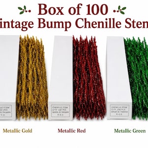 Vintage-Pfeifenreiniger aus Chenille mit Metallic-Effekt, gold-, grün- und rotfarben, mit Lametta verziert, 30 cm lang, ideal für Weihnachtsbasteleien