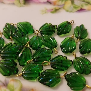 Pack of 20 Transparent Emerald or Light Green Pressed Leaf Charms Drops Dangles Leaves for Jewelry Crafts
