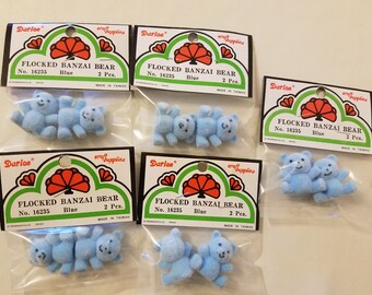 16235 Craft Lot of 10 Darice Blue Miniature 1" Flocked Banzai Teddy Bears No