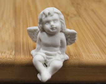 Set of 6 Vintage Miniature White Resin Bisque Cherub Angel Shelf Sitter Figure Statue