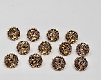 12 pcs Hermes Greek Mythology Winged Helmet Molded Plastic Sewing Buttons Round Vintage