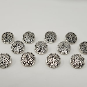 12 Ahornblatt Antik Silber oder Gold Moulded Kunststoff Nähen Ösen Knöpfe Runde Vintage