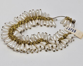 144 pcs 4mm x 8mm Teardrop White Pearl Beads with Gold Metal Loop