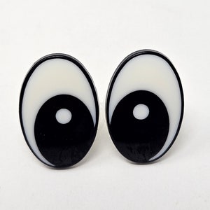 4 Pair Zim's Vintage 25mm Black & White Oval Comical Cartoon Plastic Safety Eyes for Craft Doll, Amigurumi Toy, or Puppet Making