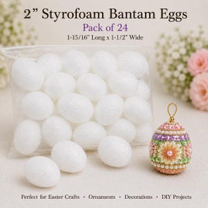 24 frigolitäggformer - Vita 5 cm skumdvärgägg för påskpyssel, ornament och dekoration - DIY-pysselämnen - Vintage