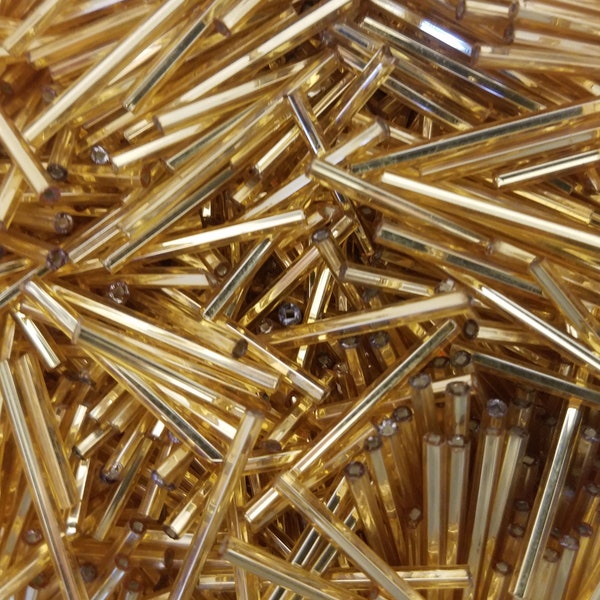4oz ~400 pcs Size #25 Metallic Gold Round Glass Tube Bugle Loose Beads 25mm 1 inch