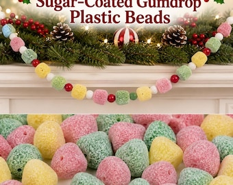 100 pcs Medium Sugared Gumdrop Sugar Coated Gum Drop Candy Christmas Plastic Craft Beads