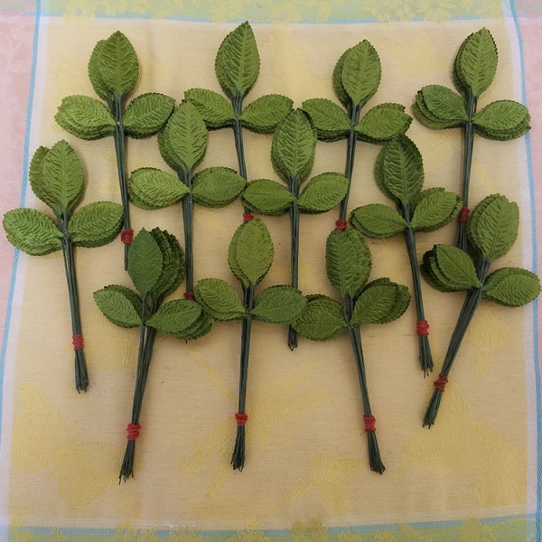 144 pcs Vintage Green Velvet Leaf Artificial Millinery Leaves for Floral Crafts or Hat Making