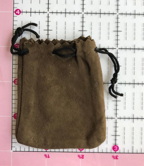 REAL SUEDE LEATHER DRAW STRING POUCH BROWN  2 7/8" X 4"