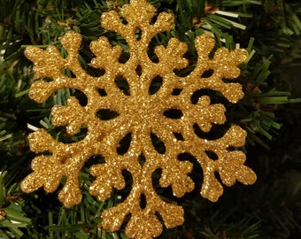 Pack of 24 Gold Sparkly Glittery Plastic Snowflake Christmas Tree Ornaments