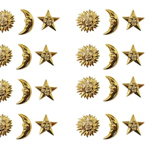 24 pcs Celestial Sun Moon & Star with Face Gold Plastic Puffy Charms Craft Accents