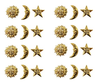 24 pcs Celestial Sun Moon & Star with Face Gold Plastic Puffy Charms Craft Accents