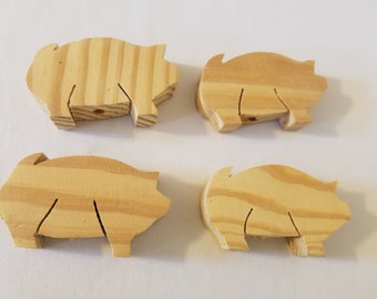 4 pcs Pig Cut Out Unfinished Pine Carved Wood Craft Animal Shapes Ready to Paint