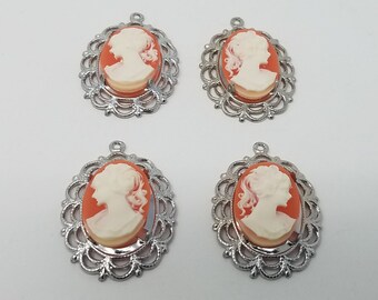 4個 13 mm x 18 mm ヴィンテージ ビクトリア朝 レディ 樹脂 カメオ